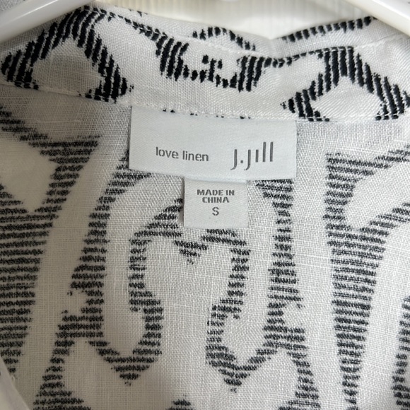 J Jill Love Linen Button Down Top White and Black Long Sleeve Size Small - Picture 4 of 7